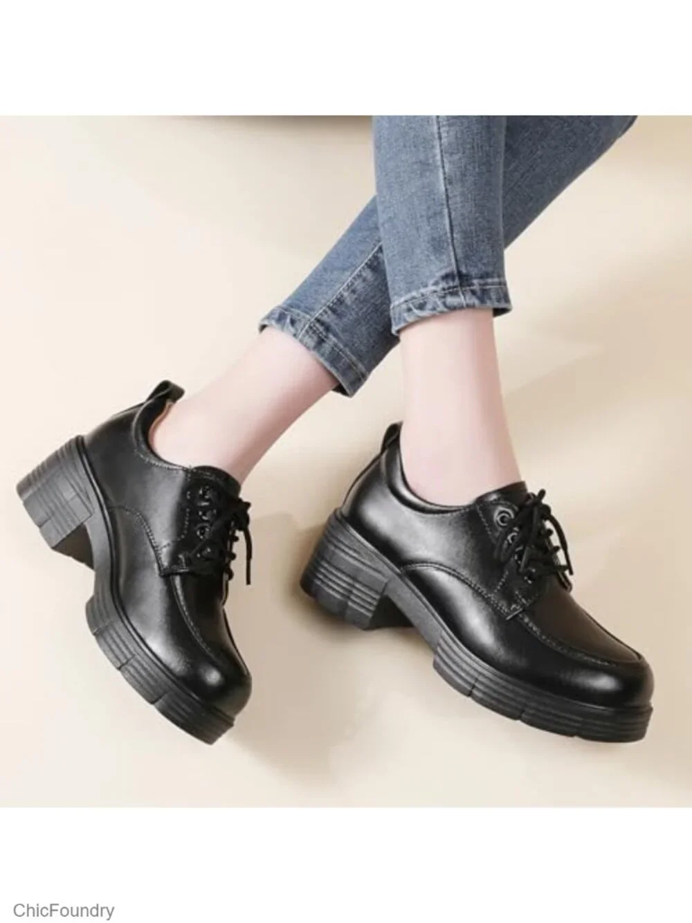 Women's Chunky Platform Oxford Shoes Faux Leather Lace-Up Comfort